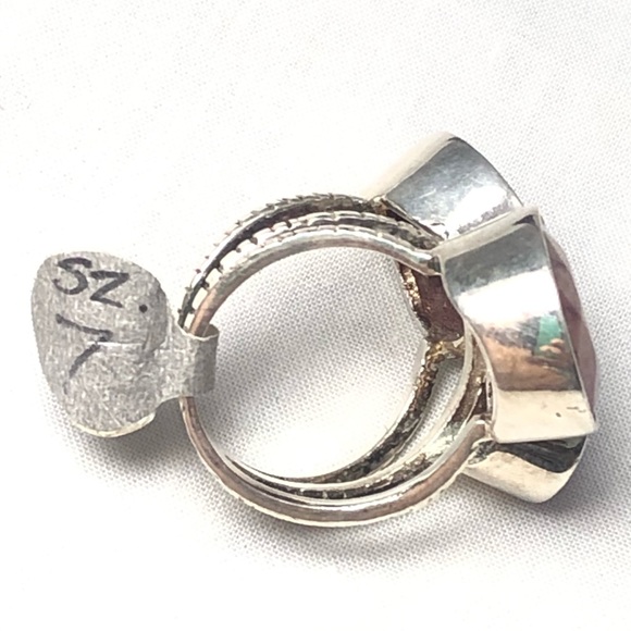 925 Silver Rhodochrosite Ring Natural Pink Round Gemstone Triple Band Sz 7 - Picture 12 of 15